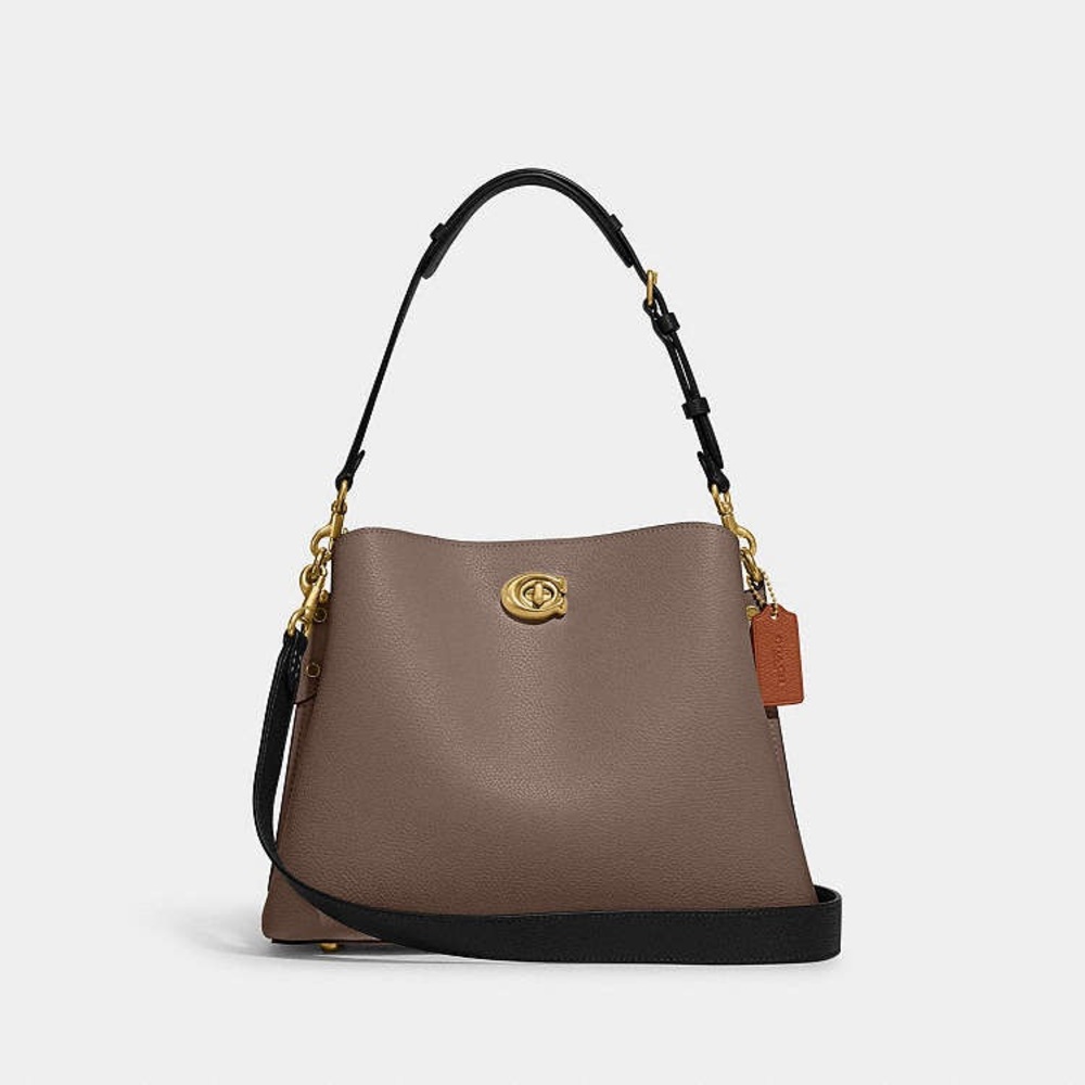 COACH•willow stone grey/black pebble leather bucket shoulder crossbody bag NWT - Picture 4 of 10